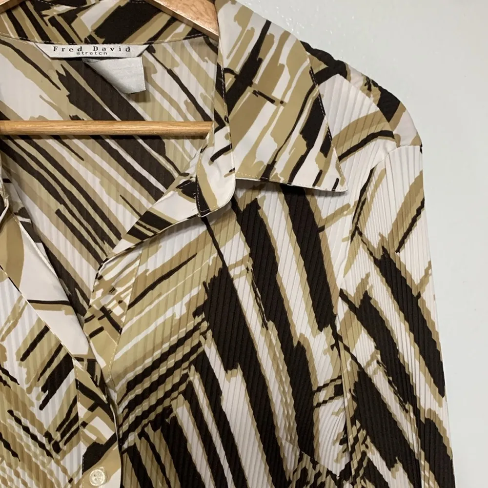 Fred David Tan/Black Button Up Peplum Blouse Size XL - Image 2