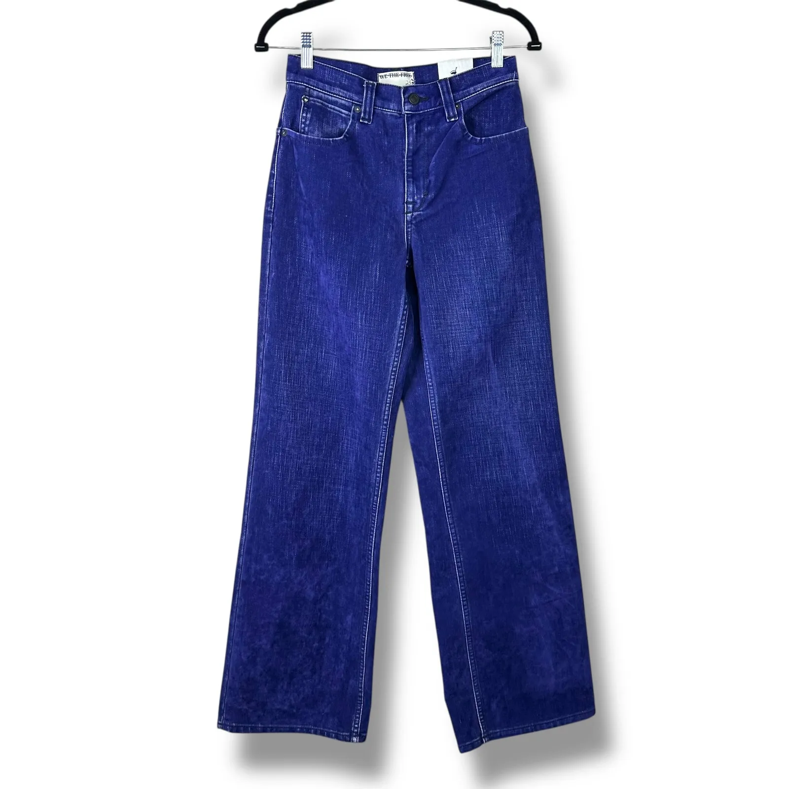 NEW Free People Vintage Wash Blue Tinsley Baggy High Waist Flocked Retro Jeans - Image 3
