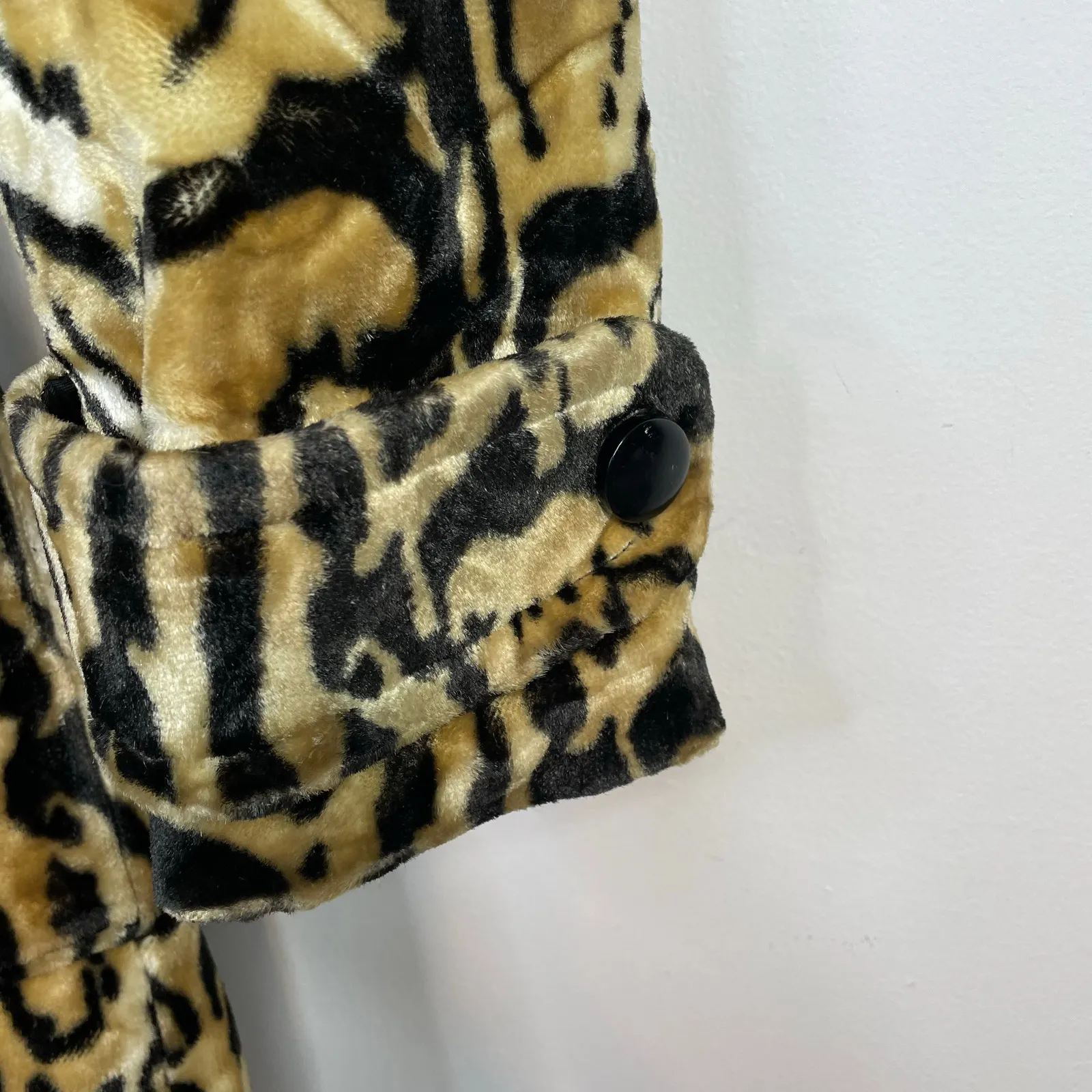 Vintage 60s 70s Glenbrooke Mod Velvet Faux Fur Leopard Ocelot Belted Jacket Coat Multiple Size M - Image 5