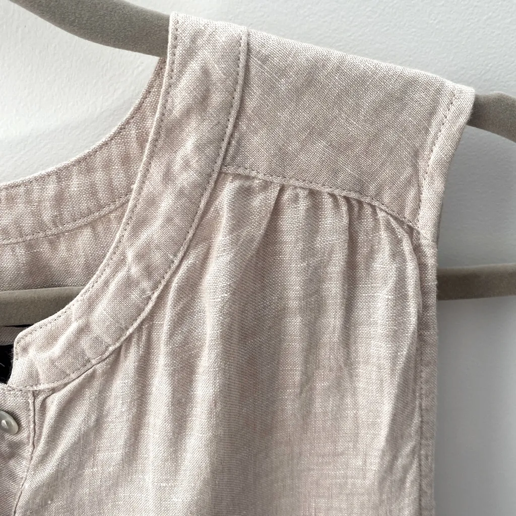 Tahari Beige Sleeveless Linen Blouse Sz S Button Popover Shirt Relaxed Lagenlook - Image 4