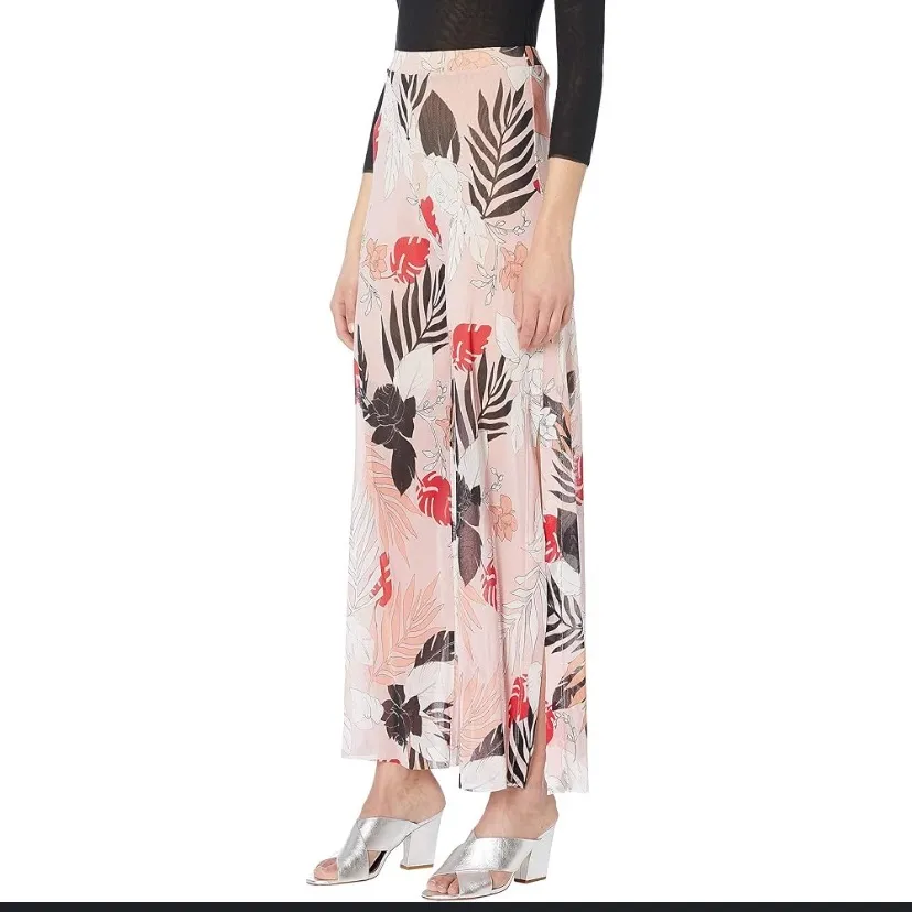 Leaf Print Slip Detail Pants FUZZI wide trousers $450 L cream pink fall designer Size L - Image 2