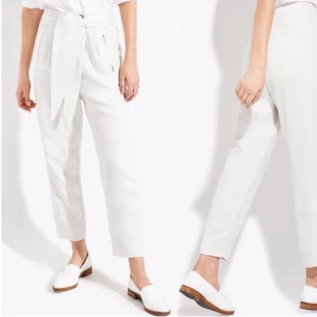 AYR High Rise Tie Front Tapered Ankle Crop Pants Cotton Light Heather Grey - Image 3