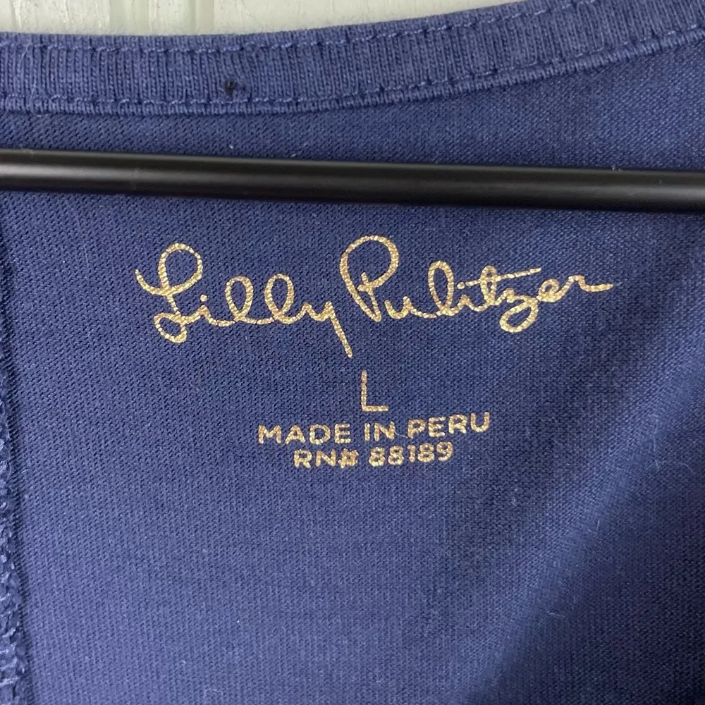 Lilly Pulitzer Brewster Contrast Trim T-Shirt Dress Pima Cotton Navy Size Large - Image 6