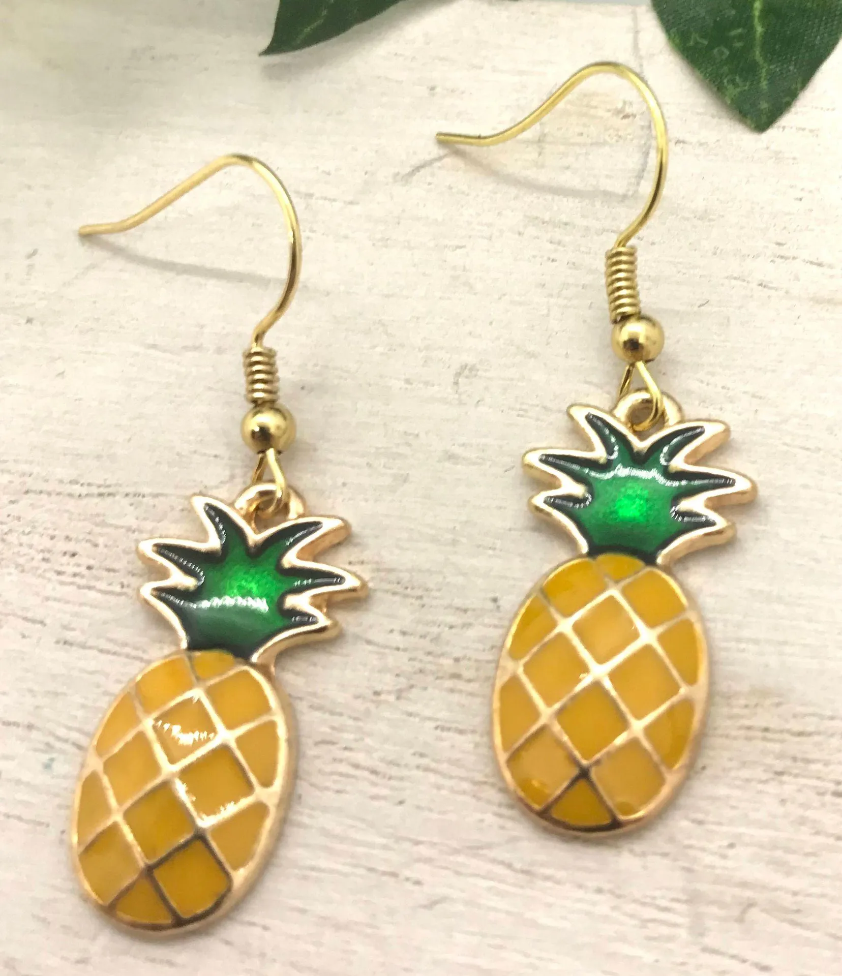 Tropical Pineapple Enamel Earrings New - Image 3