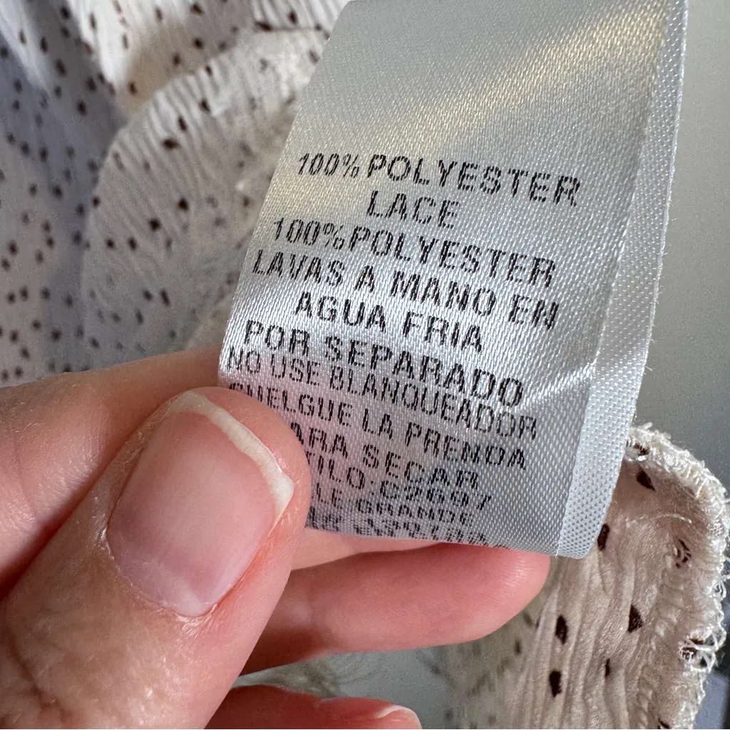 Umgee White Polka Dot Lace Trim Tunic Blouse Women’s L Short Sleeve Shirt Top - Image 5