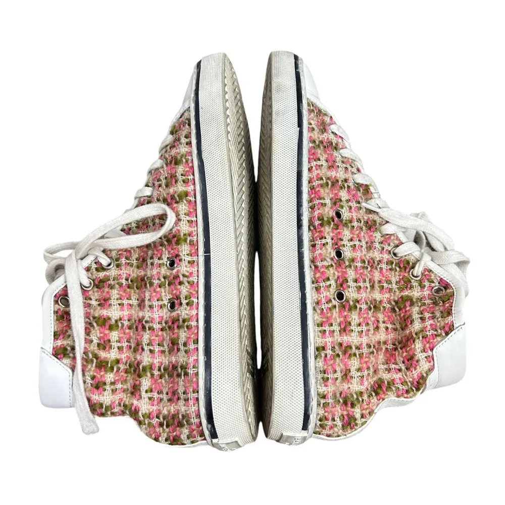 Saint Laurent MALIBU Bedford Tweed & Leather Sneaker size 40 / 9 pink white - Image 8