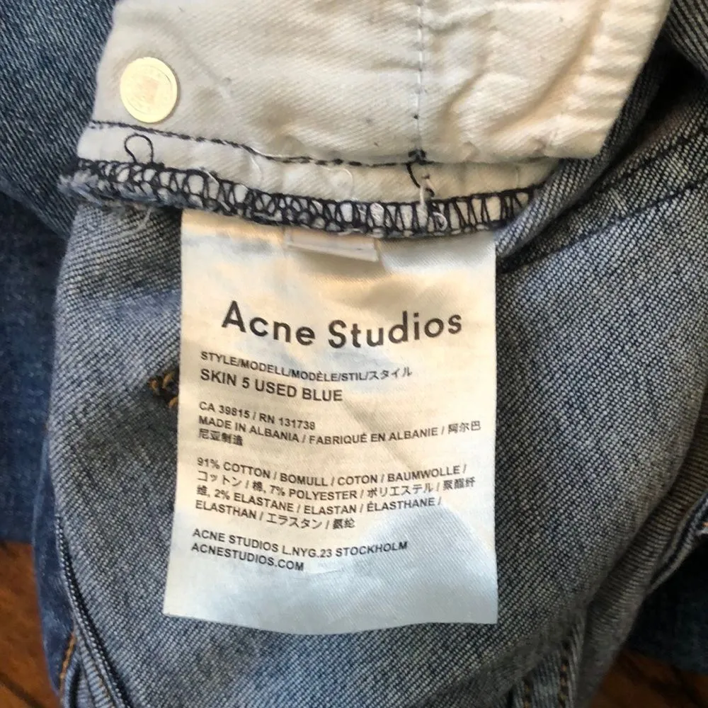 ACNE STUDIOS Women Blue ‘SKIN 5 USED BLUE’ Skinny Low Rise Jeans Sz 27 - Image 5