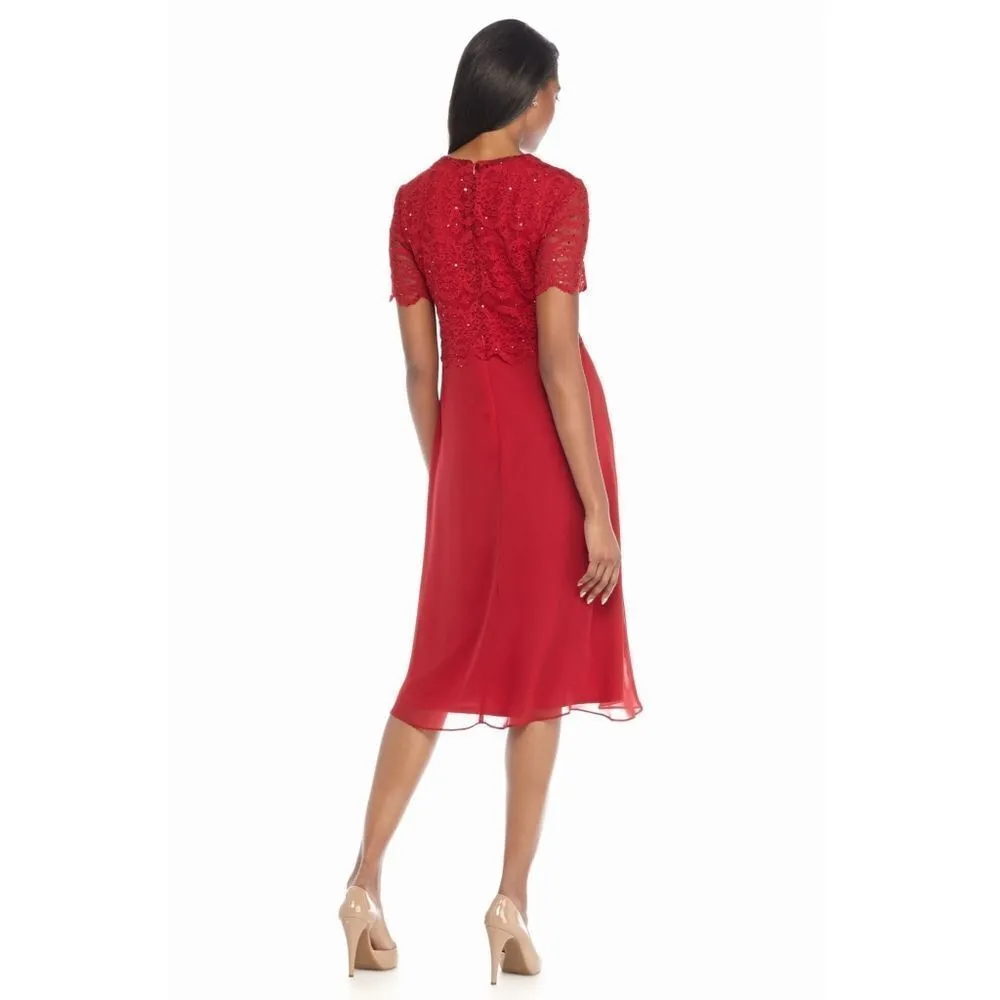 New! R&M RICHARDS Women's Sequined Lace Popover Red Dress Size 12 - Image 4