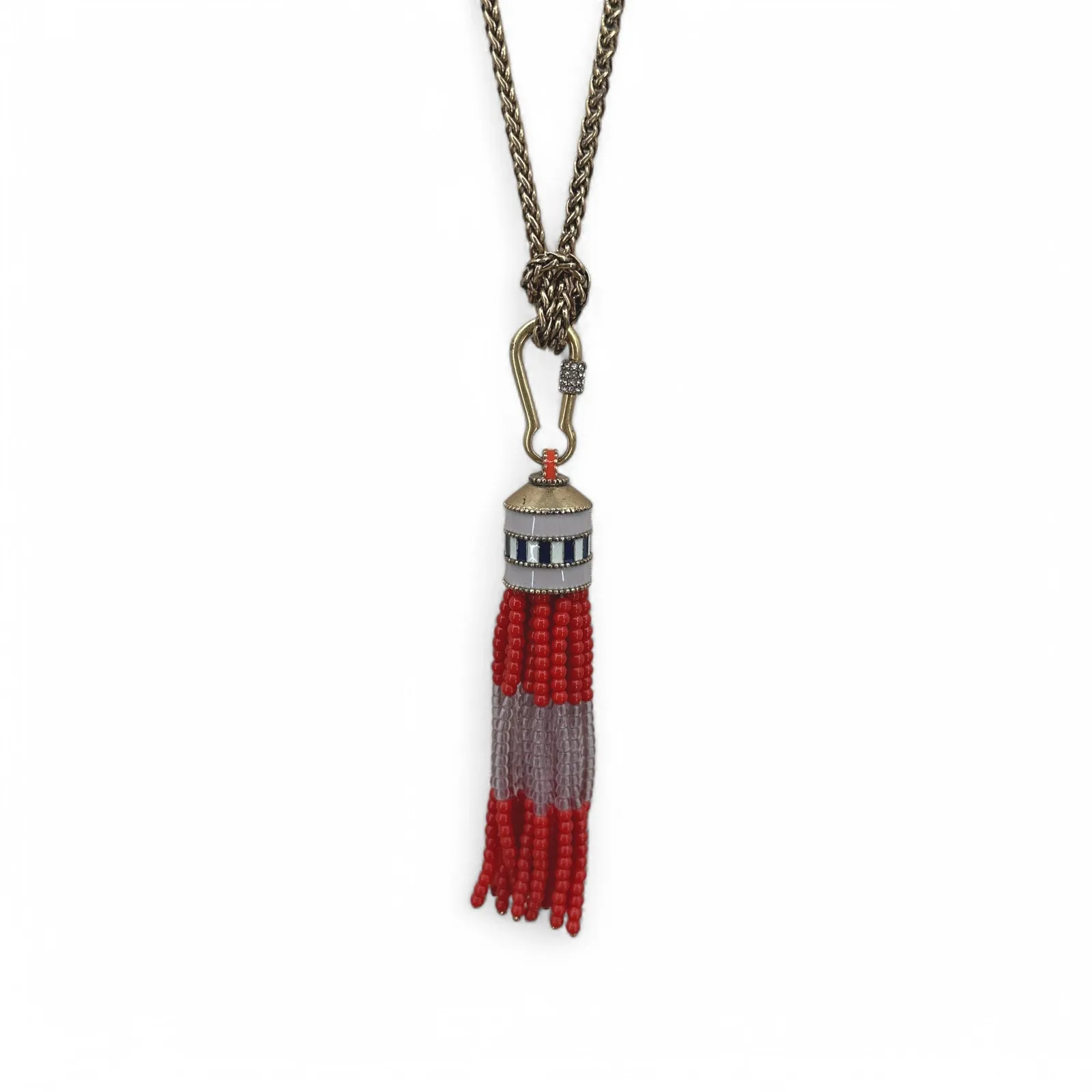 Stella and Dot Retired Brio Necklace Coral Red Beaded Tassel Fancy Chain - Image 5