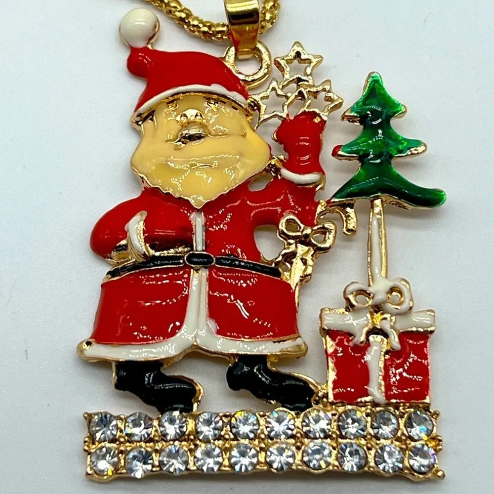 New without tags red and white crystal and enamel Santa Claus Christmas necklace - Image 10