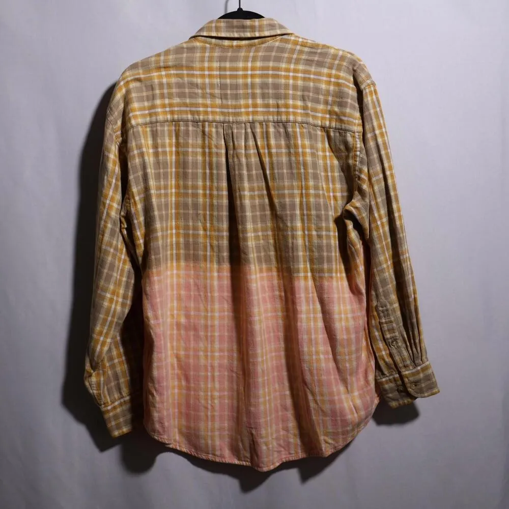 Urban Renewal Bleached VTG Flannel Plaid Button Top Gold Pink Grunge 90s L Artsy - Image 5