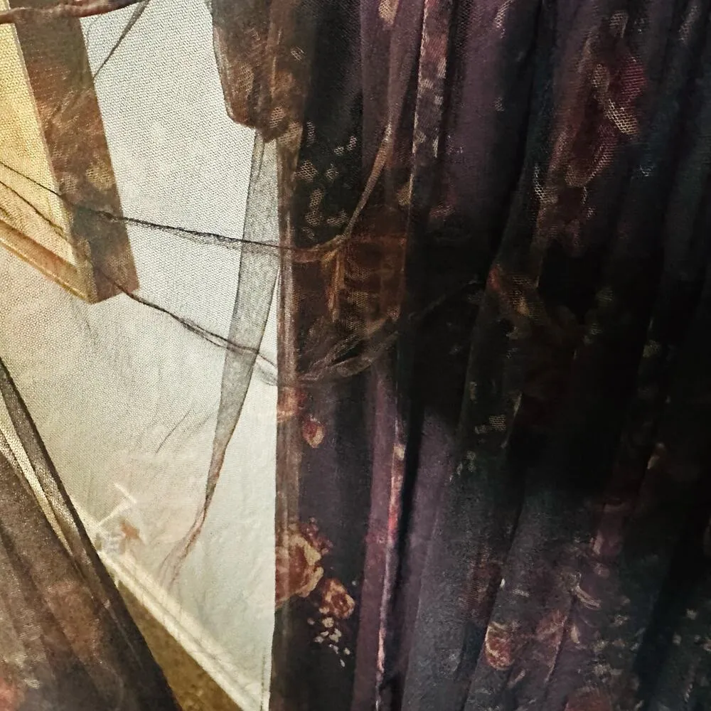 Marchesa Notte Dark Purple Sheer Rose Floral Plunging V - Image 7