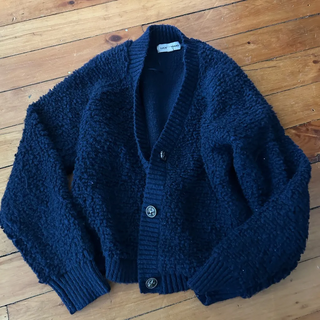 Lucky brand boucle raglan sleeve Navy Blue Women's Sweater large - Image 2