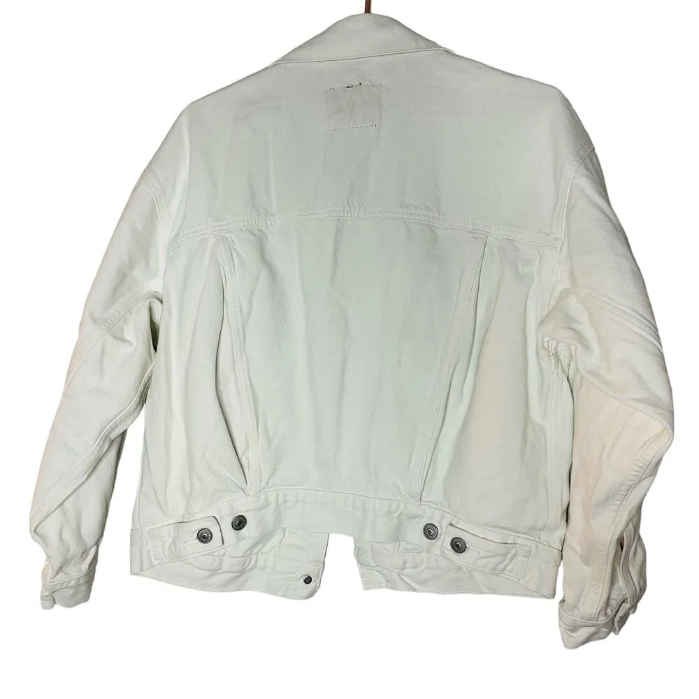 LEVIS Women’s White Silver Button Ex Boyfriend Denim Jacket Size Small - Image 3