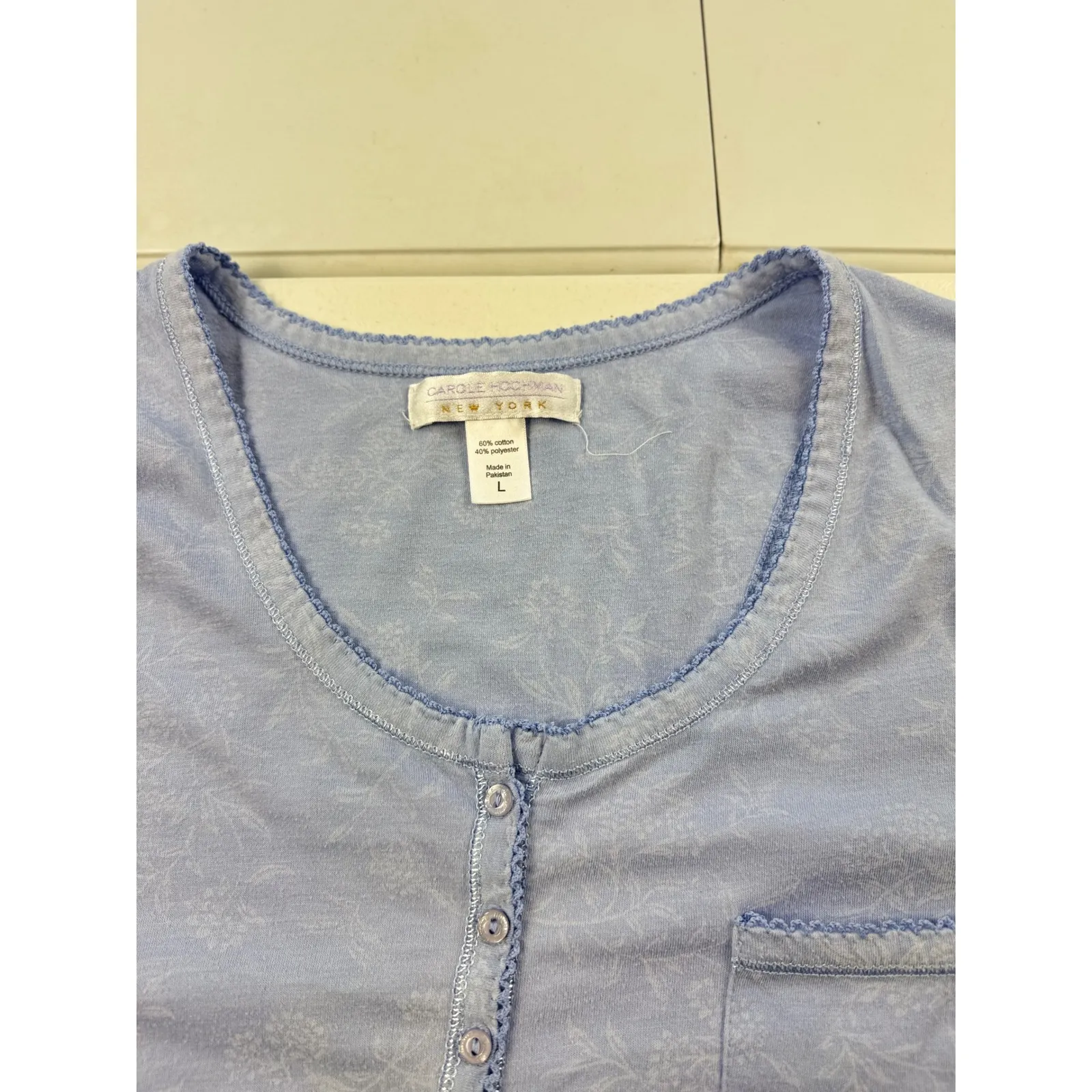 Carole Hochman Nightgown Long Sleeve Blue Floral Knit Henley Sleepwear Womens L Size L - Image 6