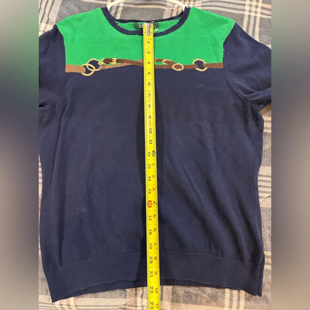 Lauren Ralph Lauren Womens XL Blue Knit Stretch Sweater Rope Horse 3/4 Sleeve - Image 6