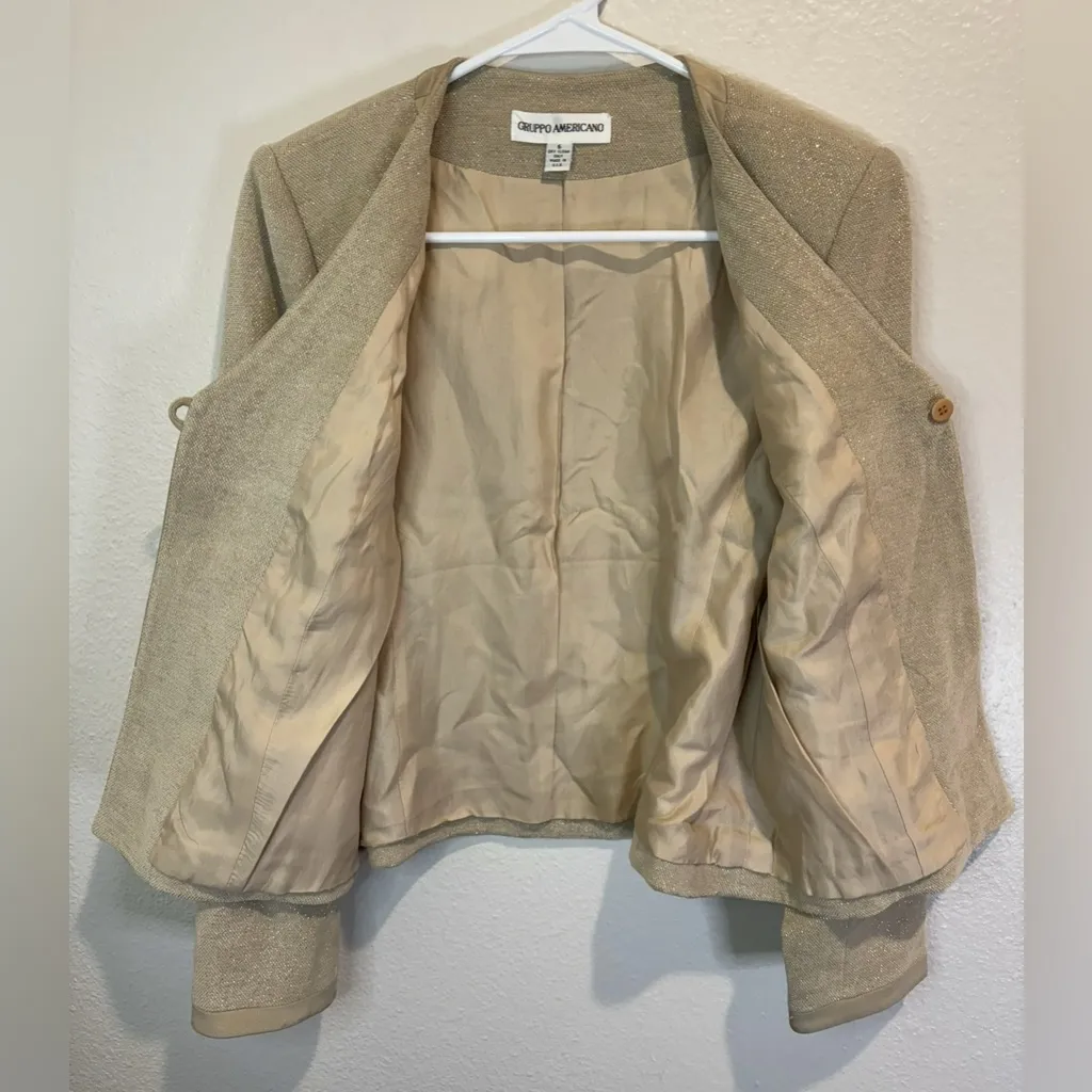 Vintage Gruppo‎ Americano Women’s Y2K Casual Beige Gold Blazer Size 6 Tan - Image 8