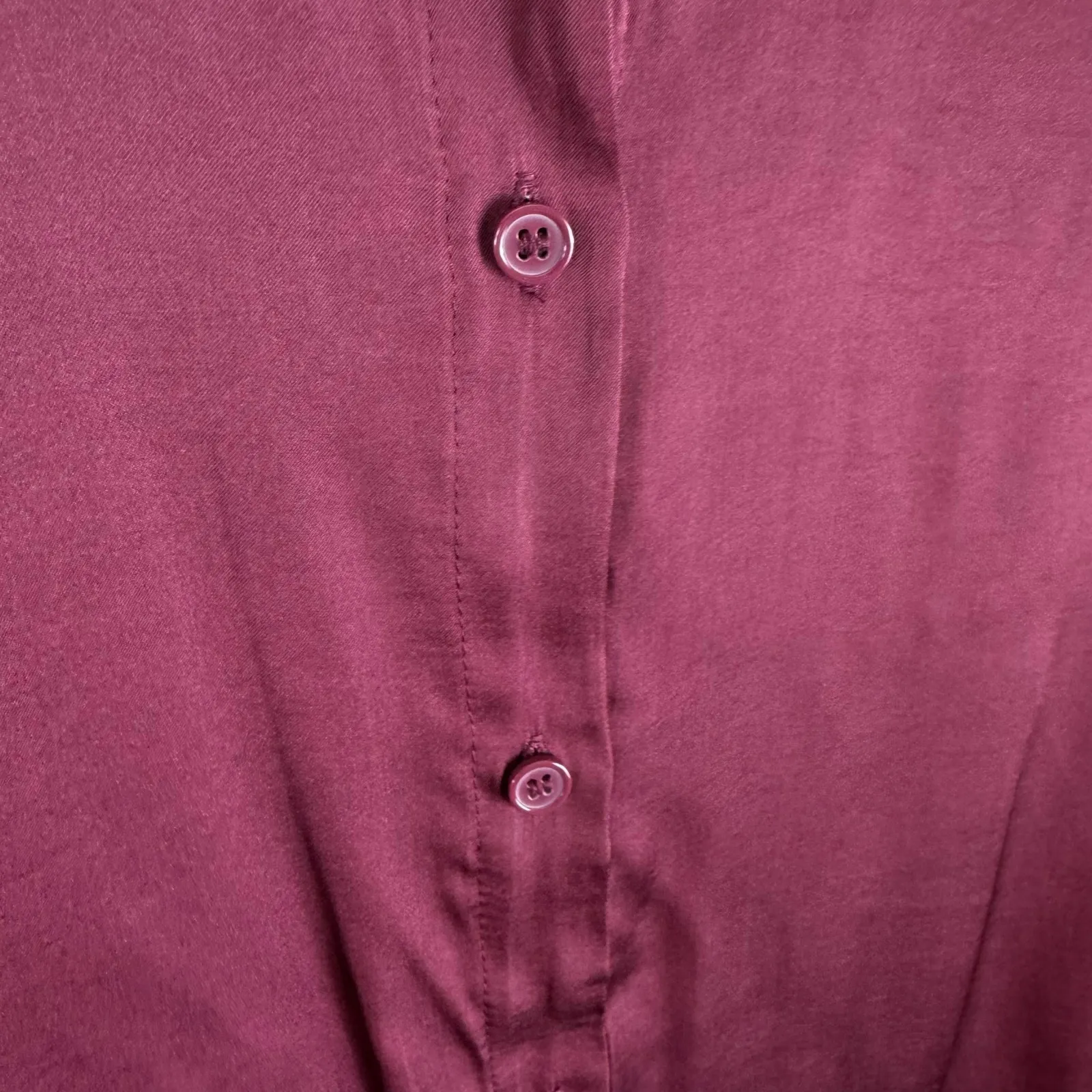 Sincerely Jules Burgundy Satin Button Up Blouse Large - Image 3