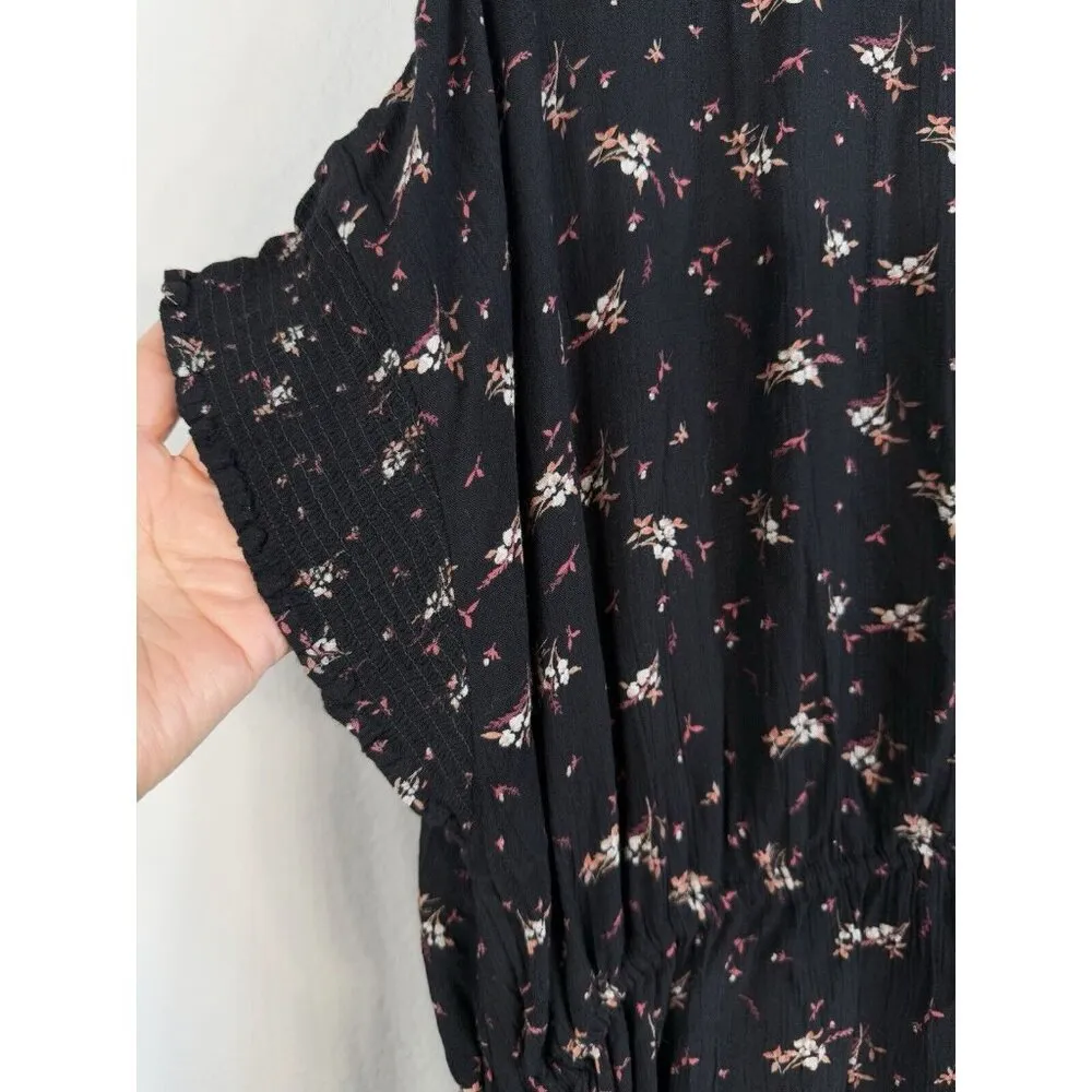 True Craft Dress Women M Black Floral Print High Waist Ruffled Boho Babydoll NWT - Image 15