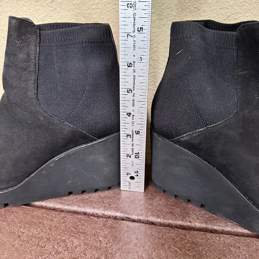 EILEEN FISHER Stretch Side Black Suede Wedge Booties - 8.5 - Image 7