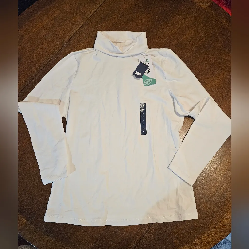 Lands' End  Women's Lightweight Fitted Long Sleeve Turtleneck, WHITE - Image 3