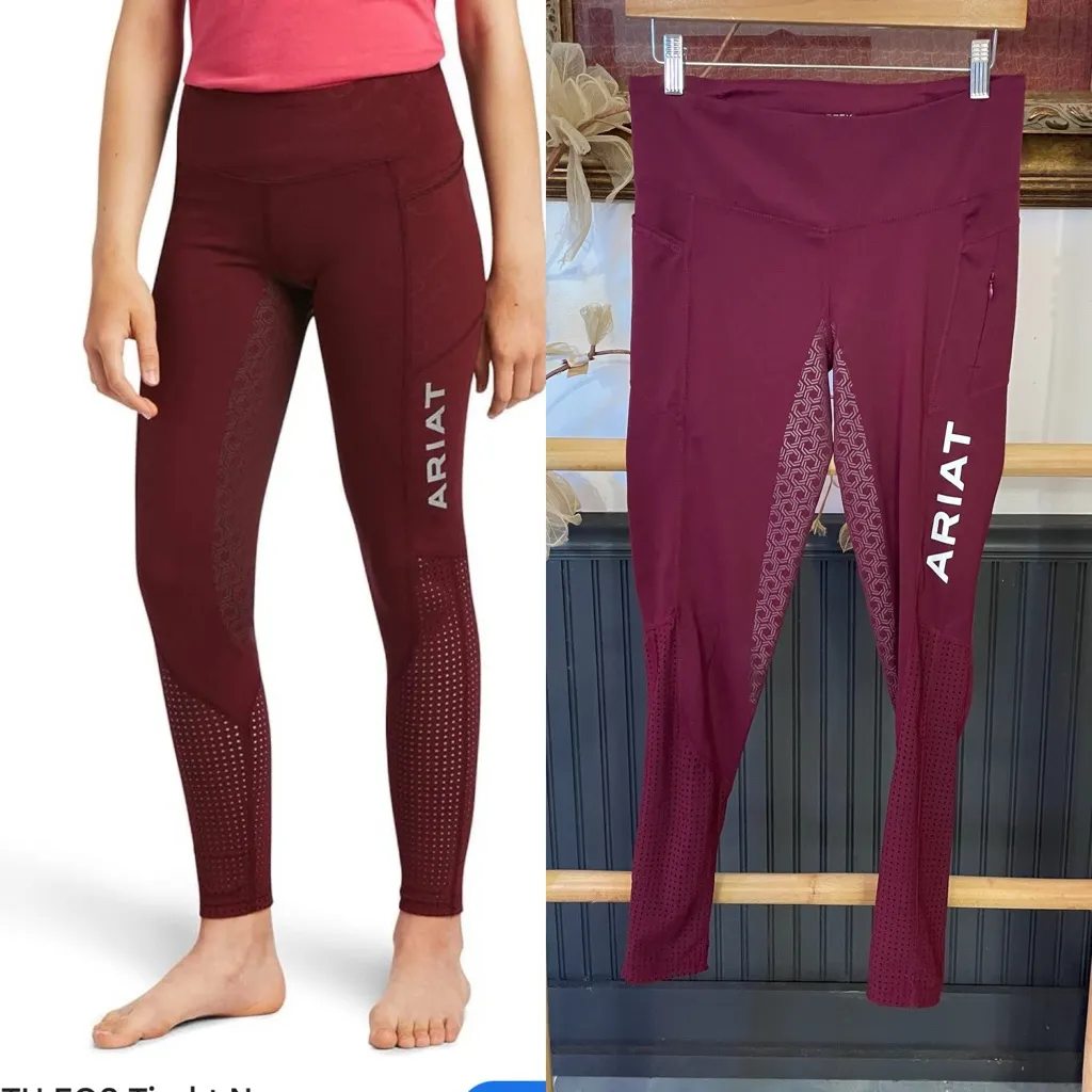 Ariat Tek Leggings EOS Women’s Full Seat Tight in Maroon Equestrian- Sz M 💛🎀 - Image 2