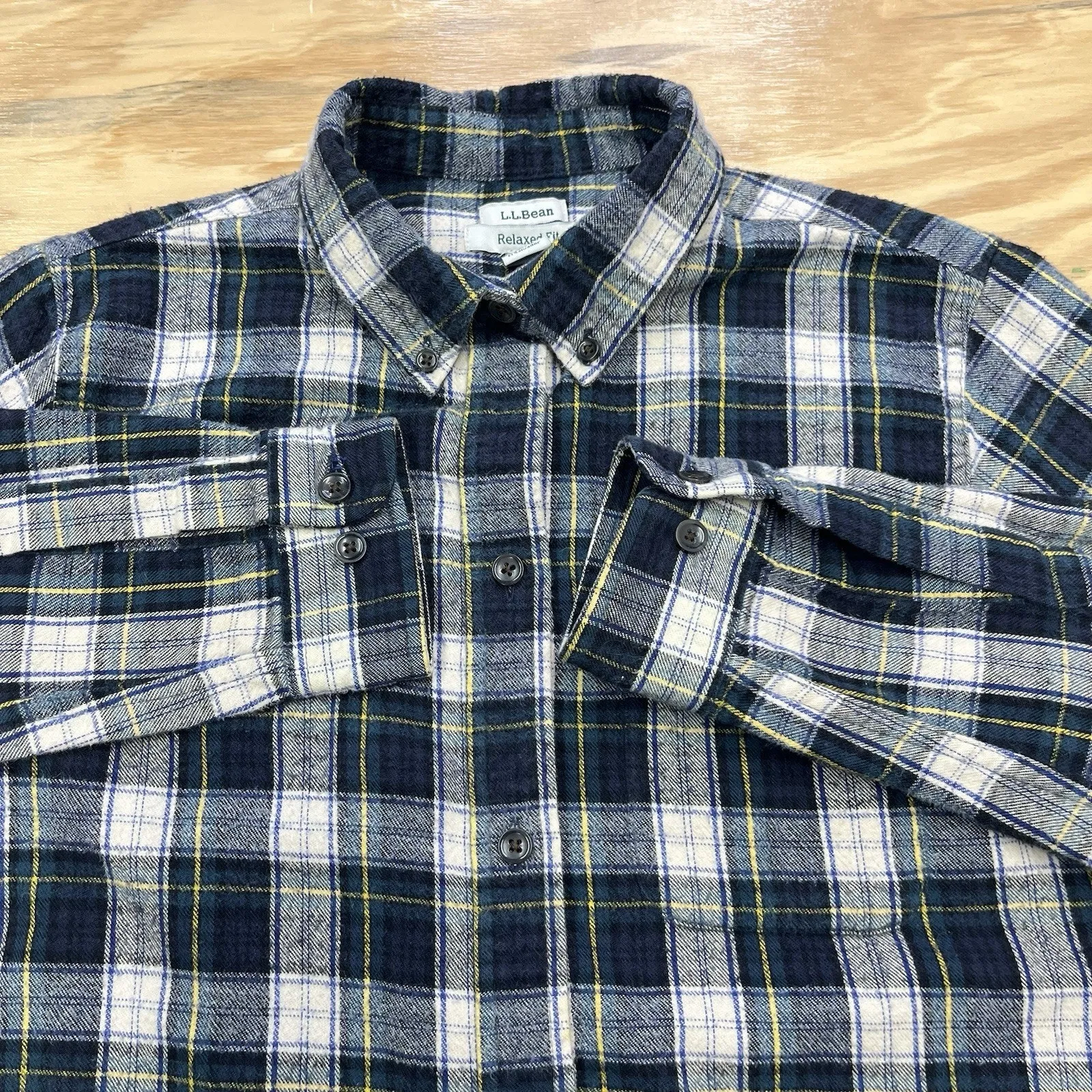 LL Bean Flannel Shirt Womens Small Blue Green Scotch Plaid Outdoor Utility - Image 6