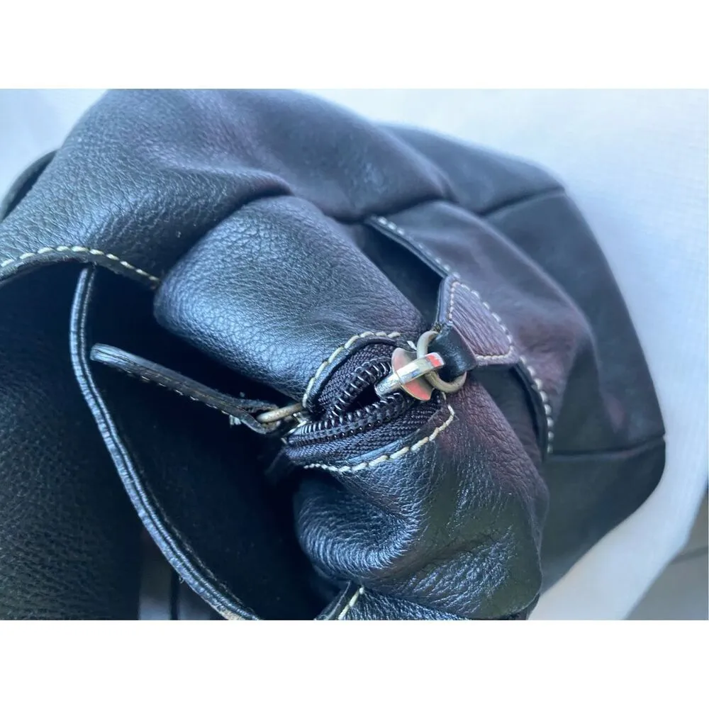 Adrienne Vittadini Black Pebbled Leather Satchel Handbag Bag - Image 7