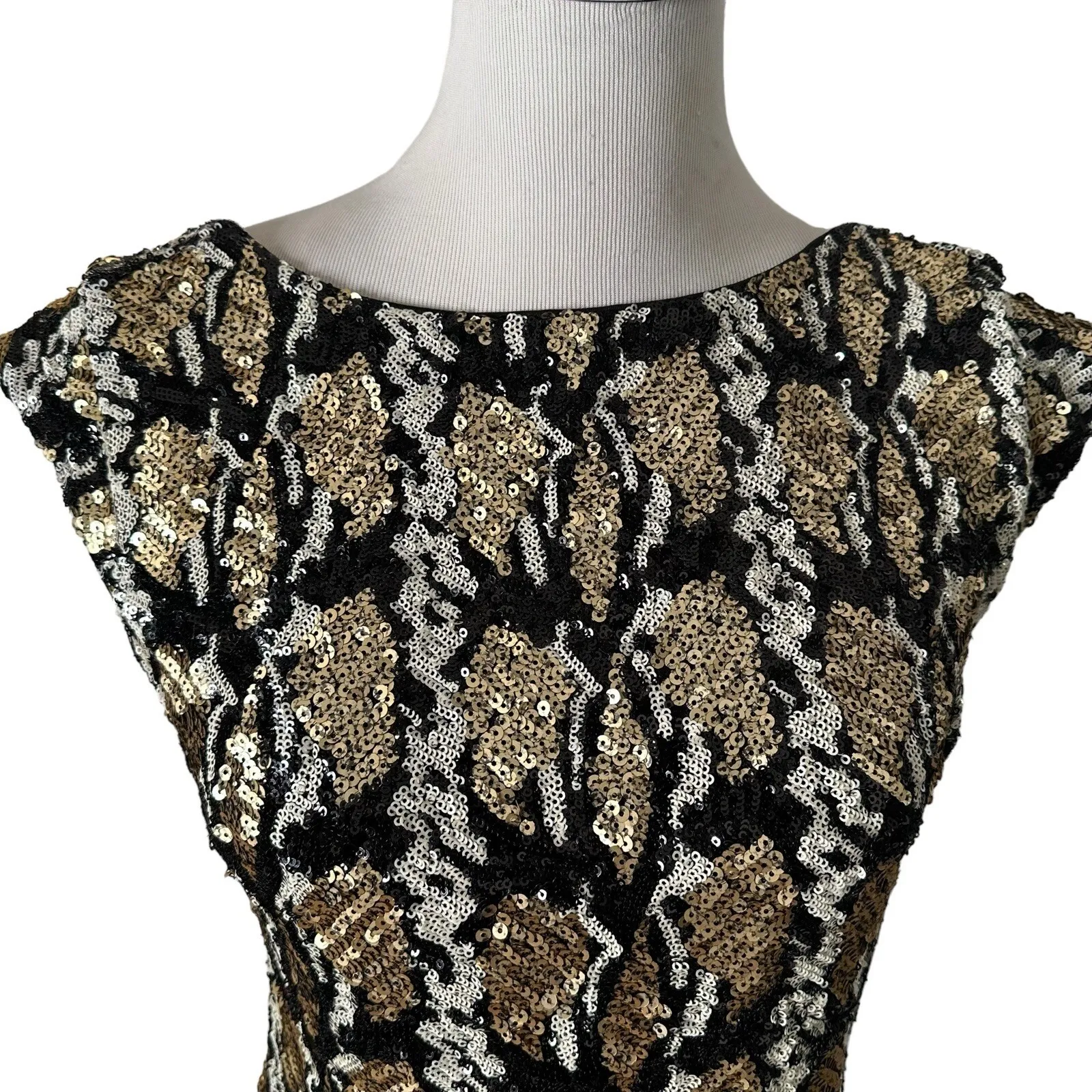 GUESS Sophy Full Sequin Short Dress Size‎ M Black Gold Sleeveless Party Cocktail - Image 9