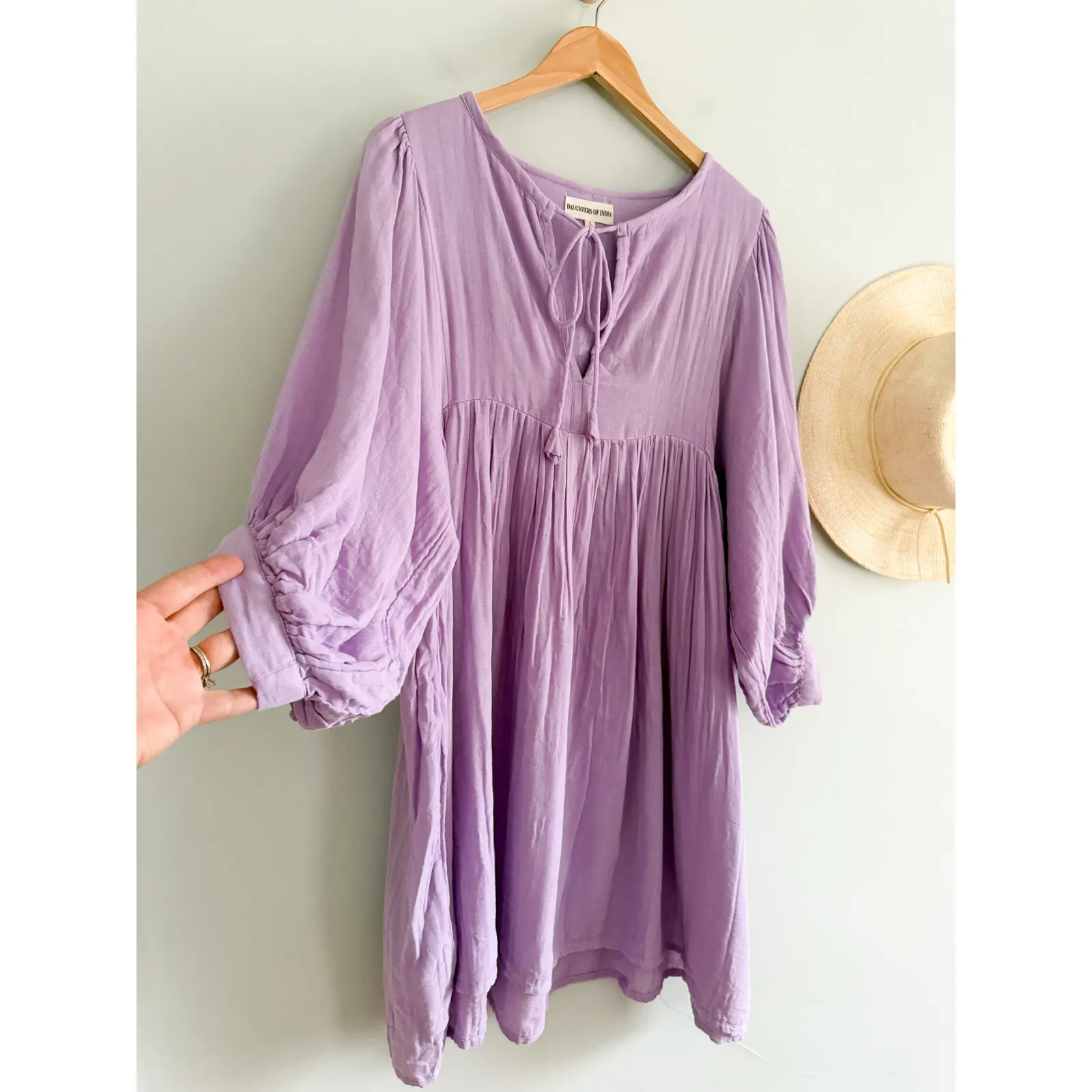 Daughters of India | Kyra Mini Dress in Lilac Gauze | Sz L Purple Size L - Image 4