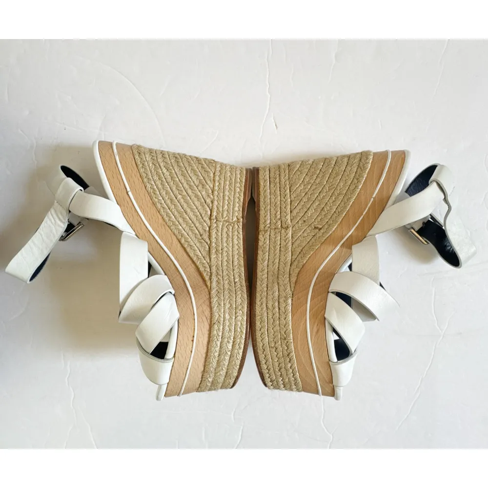Ralph Lauren Purple Label Erin Espadrille Wedge Platform White Leather 37.5 Size 6.5 - Image 5