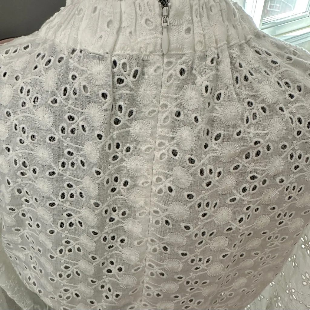 AllSaints Luna Broderie Eyelet Embroidered Linen Cotton Top White Size 6 - Image 8