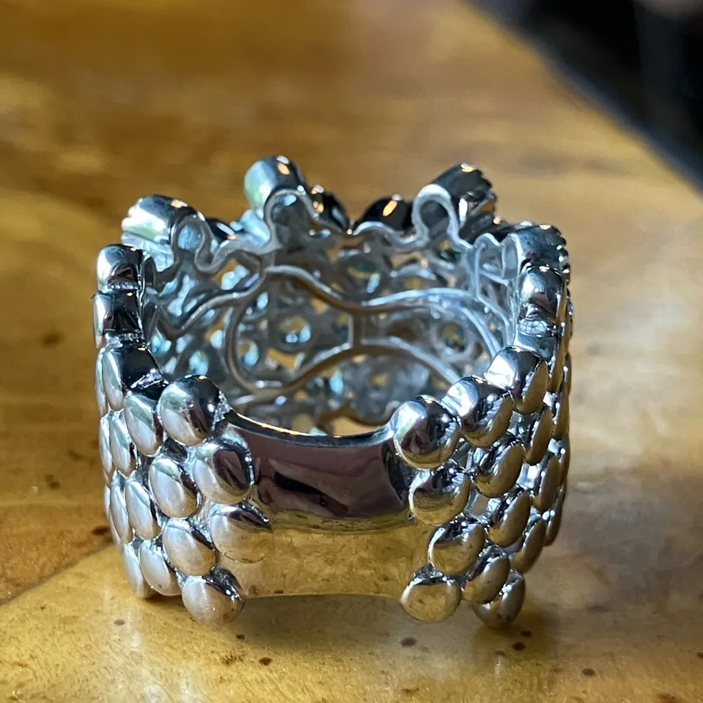 Natural Blue Apatite Iolite Sterling Silver Bubble Ring Size 6 - Image 5