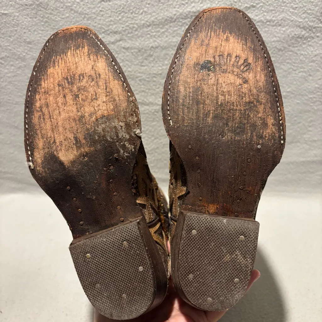 Unbranded women’s glitter inlay and studded western boots approx. size 6 Brown - Image 6