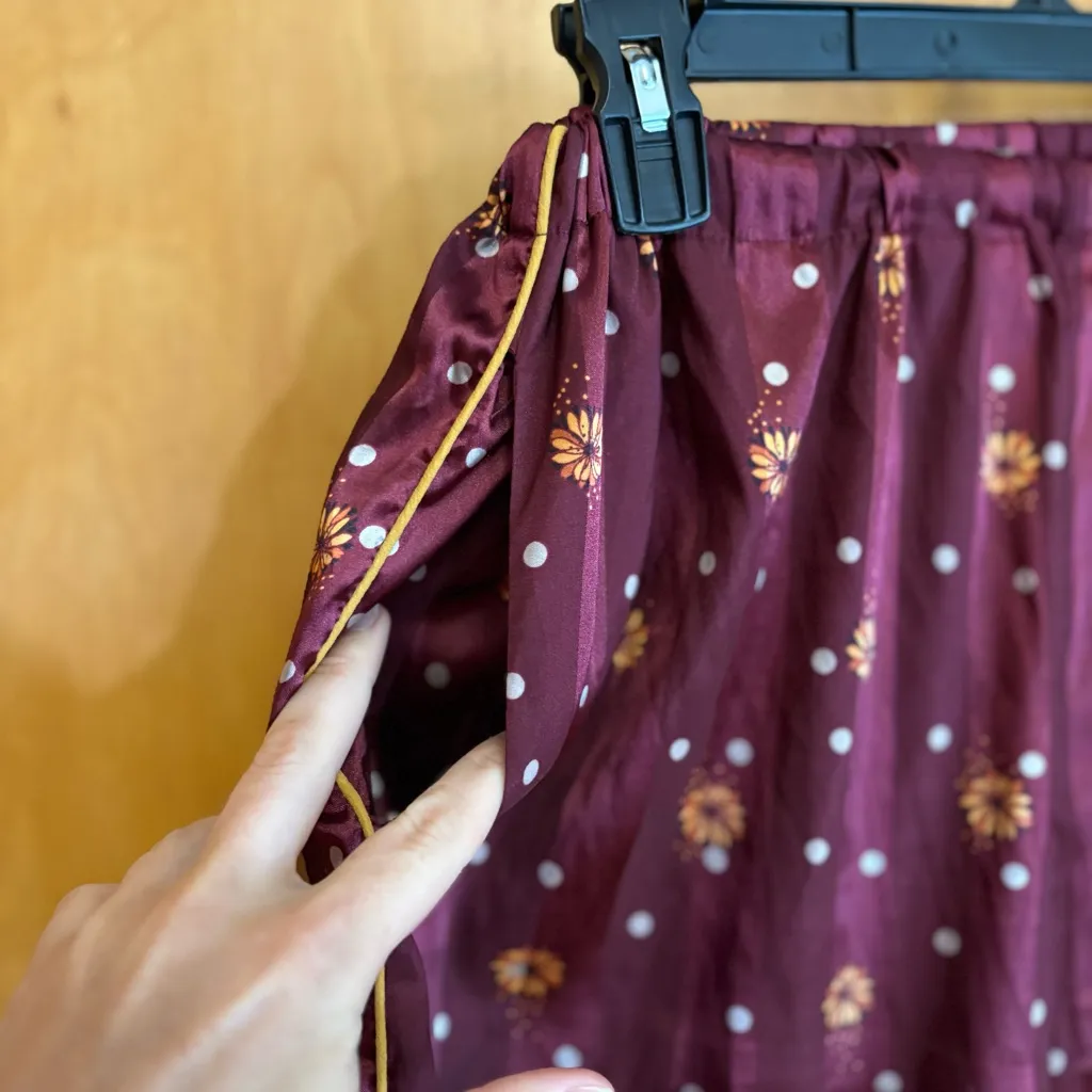 Free People Floral Burgundy elastic band satin pants‎ - Image 4