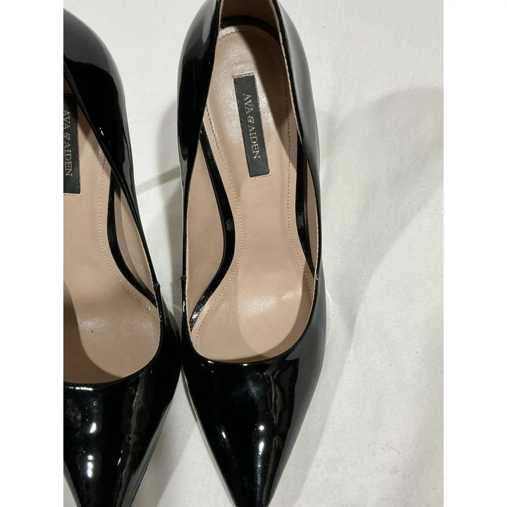 Woman’s Ava & Aiden Pointed Toe Stiletto Heel Black Patent Leather Shoe Size 9 - Image 2