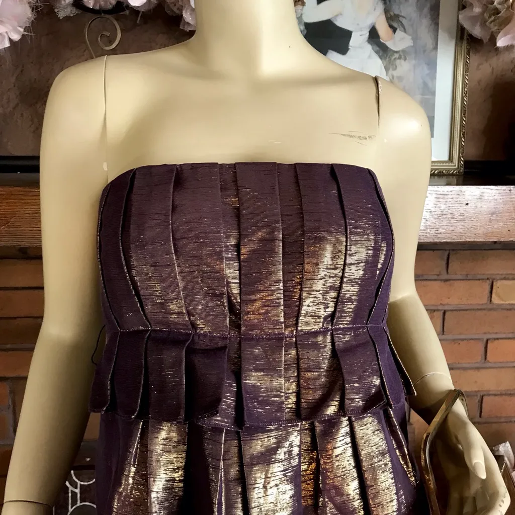 VERA WANG LAVENDER LABEL PURPLE & GOLD METALLIC STRAPLESS COCKTAIL DRESS (6) - Image 8