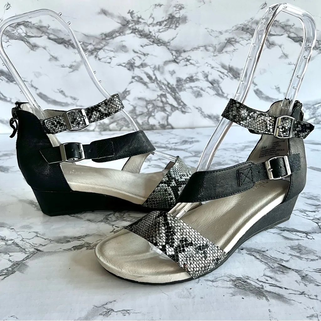 Jambu Capri Sandals Wedge Strappy Snakeskin Ankle Black Leather 8 Comfort Dressy - Image 3