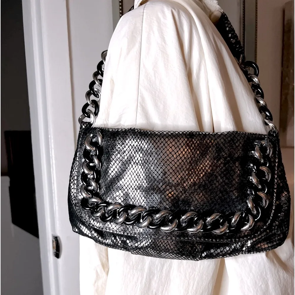 Michael Kors RARE VINTAGE Metallic Python ID Chain Shoulder Bag - Image 3