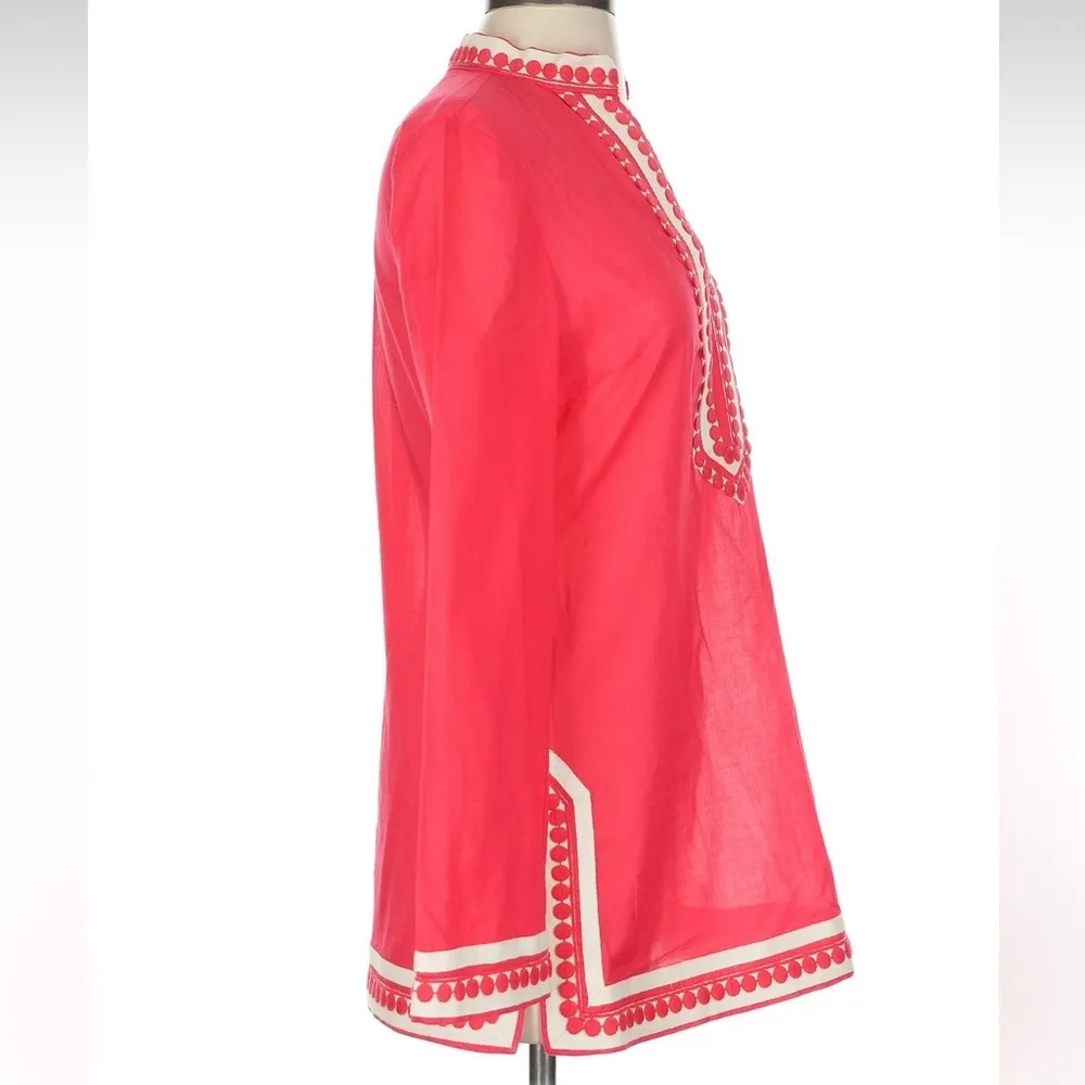 TORY BURCH Dot Trim Embroidered Cotton Tunic Top Blouse Cover Up Size 4 Small S - Image 6