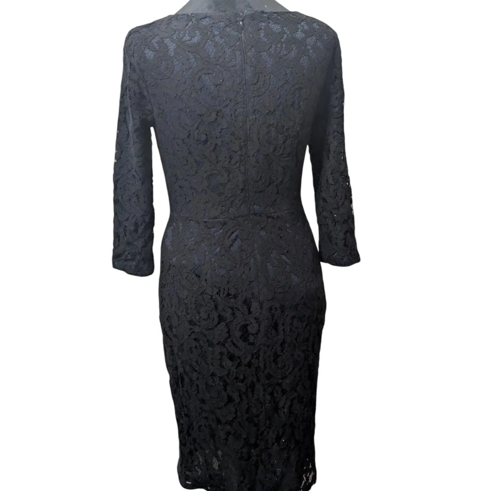 Adrianna Papell Black Lace Sheath Dress US 2 Keyhole Cocktail Formal Midi - Image 8