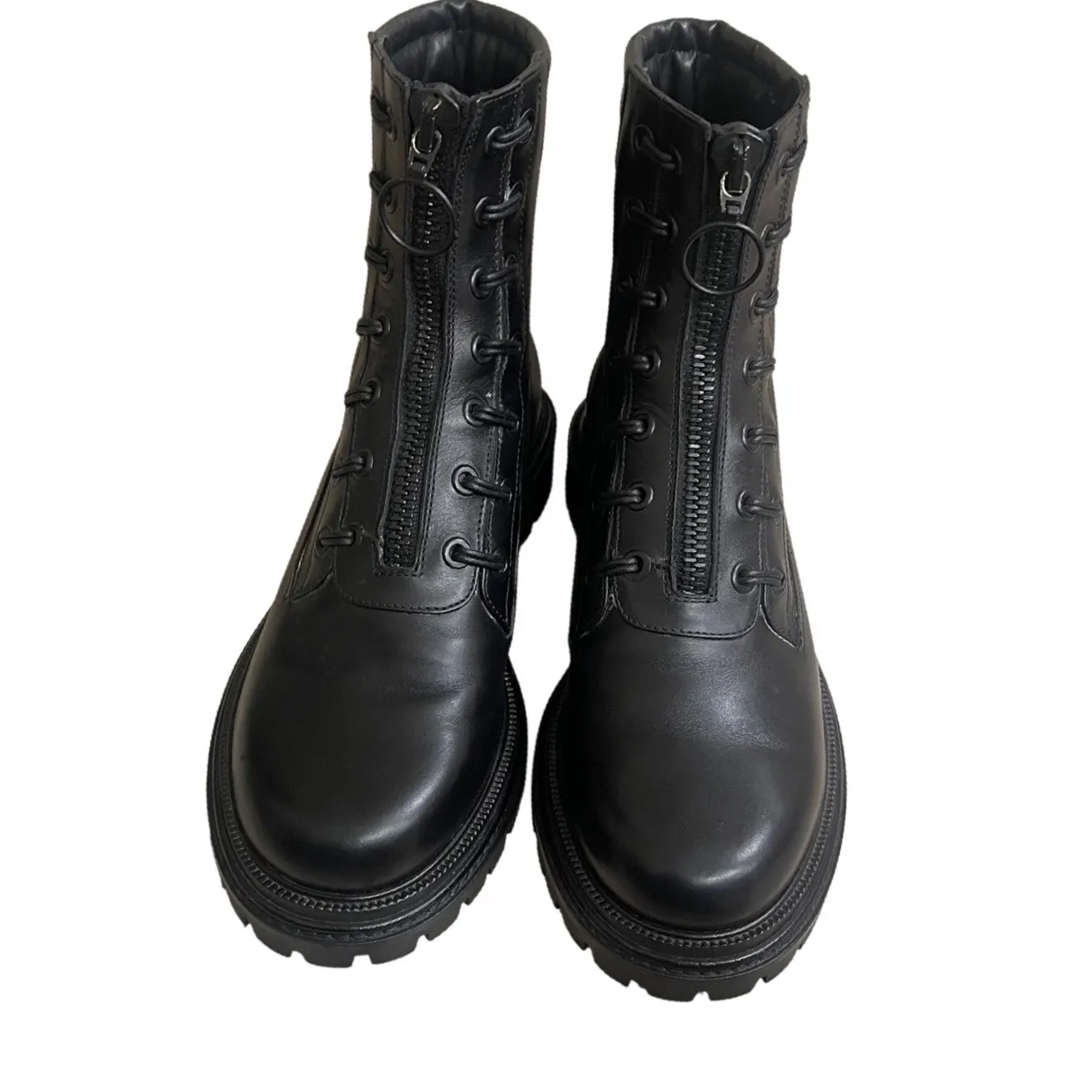 Aquazzura kicks Firenze Black Leather Combat Boots Lug Sole Women Size 6.5/36.5 - Image 2