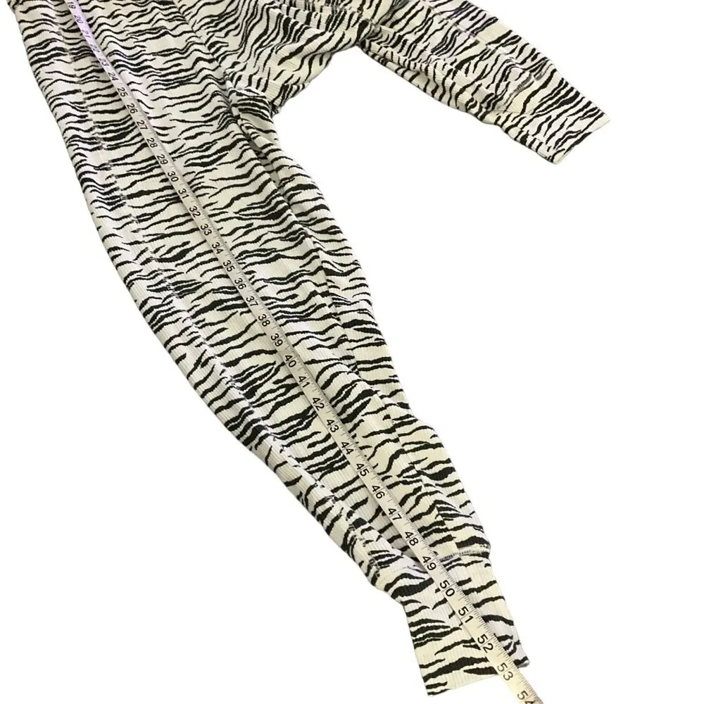 Chaser Women's Zebra Print Long Sleeve Jumpsuit S Ribbed Knit deep V loungewear - Image 10