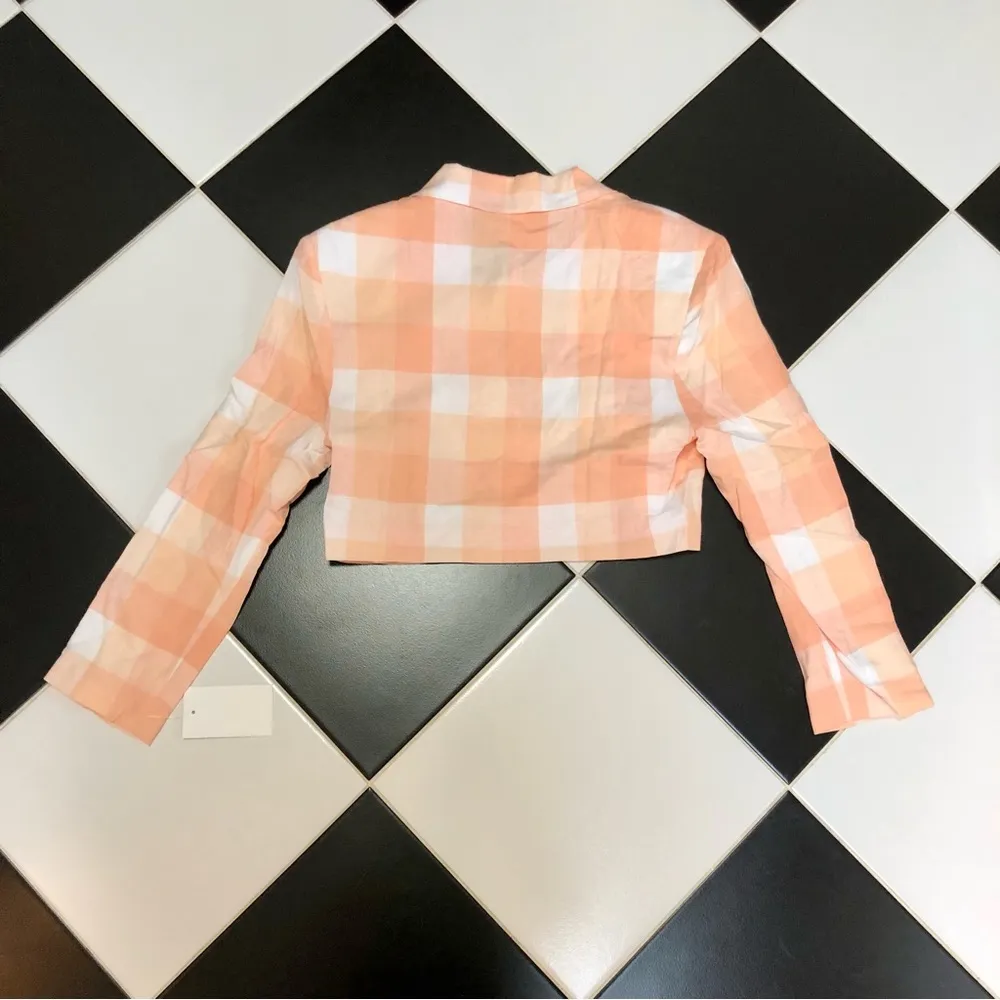 NWT  Eugenie Cropped Plaid Blazer Jacket Peach Apricot Pastel M - Image 6