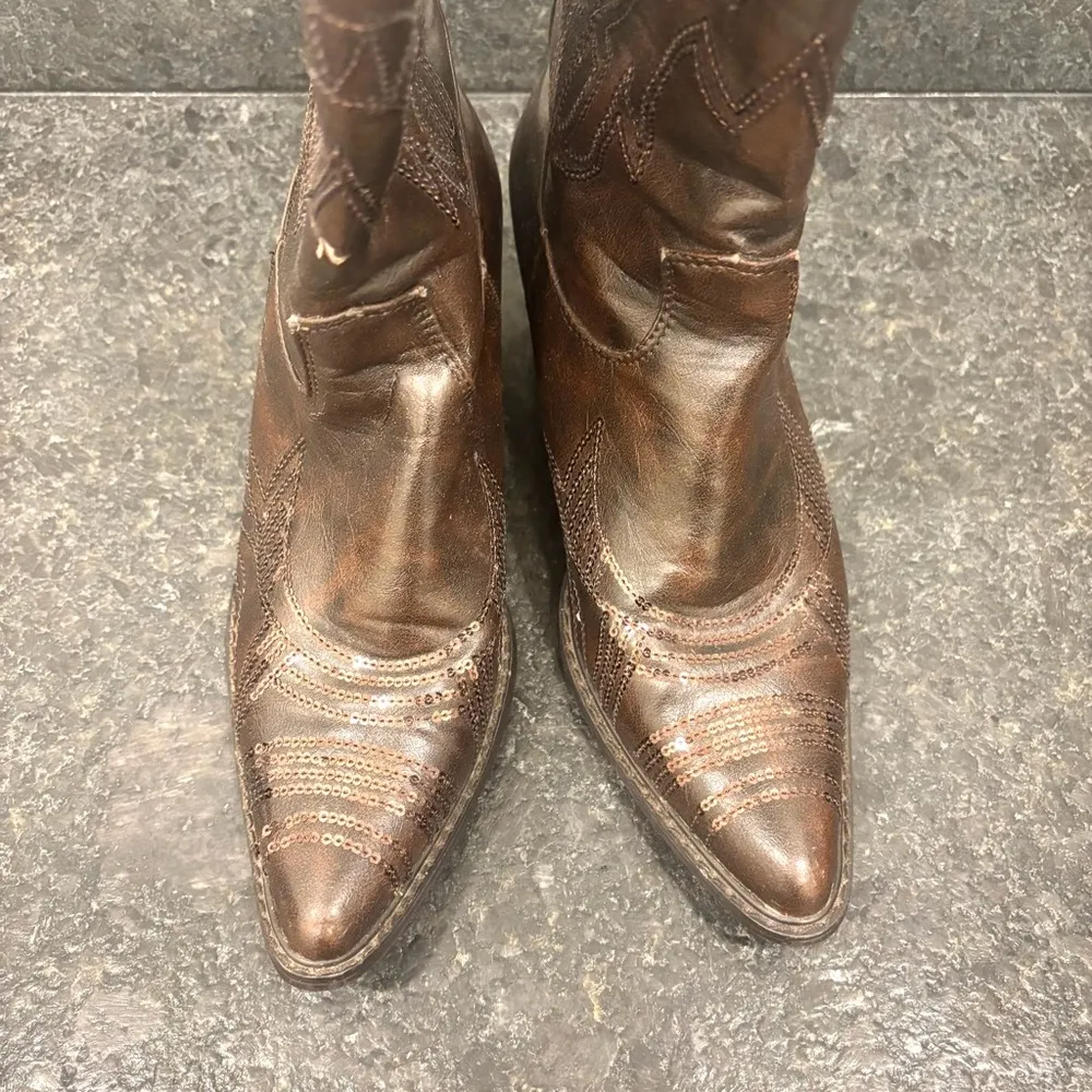 Roper Brown Sequins Tall Cowgirl Boots Size 8 Western Country Boho Chic - Image 5