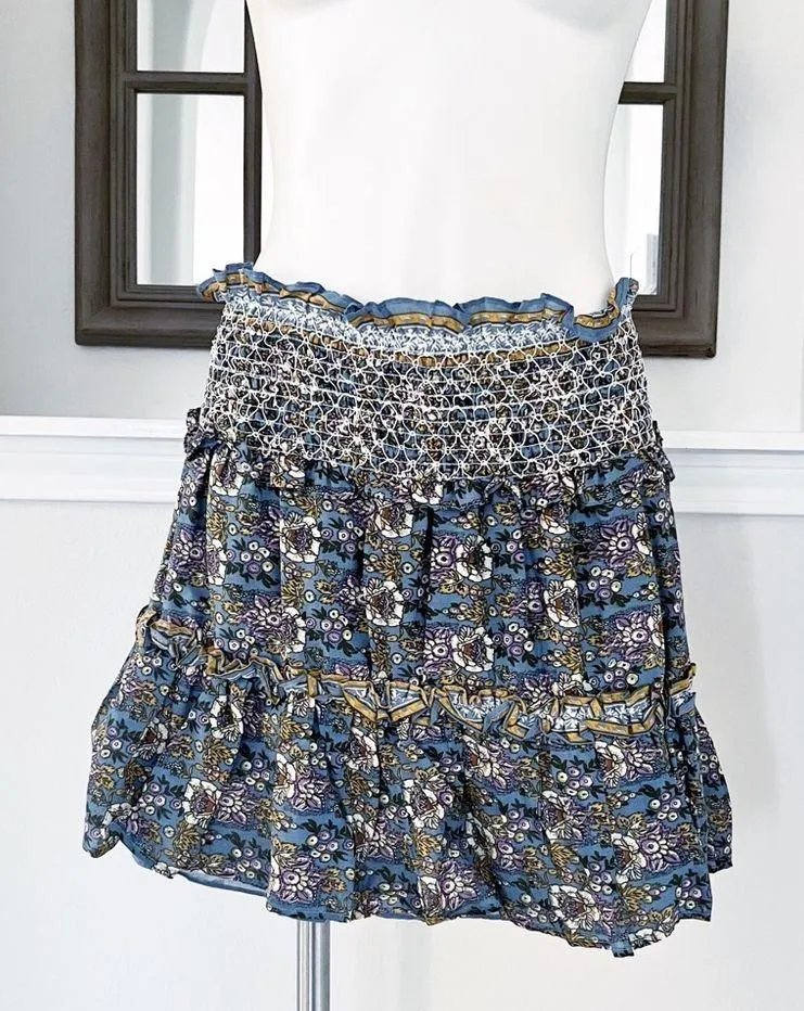 Jennifer & Grace Mini Skirt Floral Tiered Smocked Blue Pink Size XL NWT $69.00 - Image 7