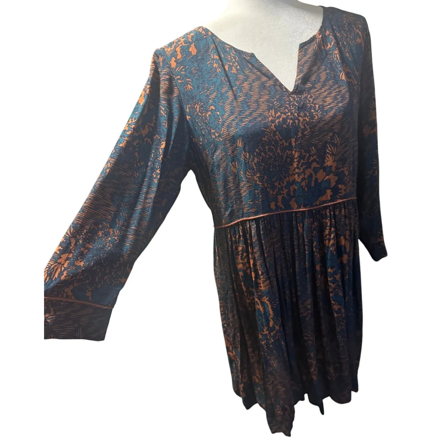 Peruvian Connection Saffron and Teal Boho Floral Viscose Dress — Size M - Image 4