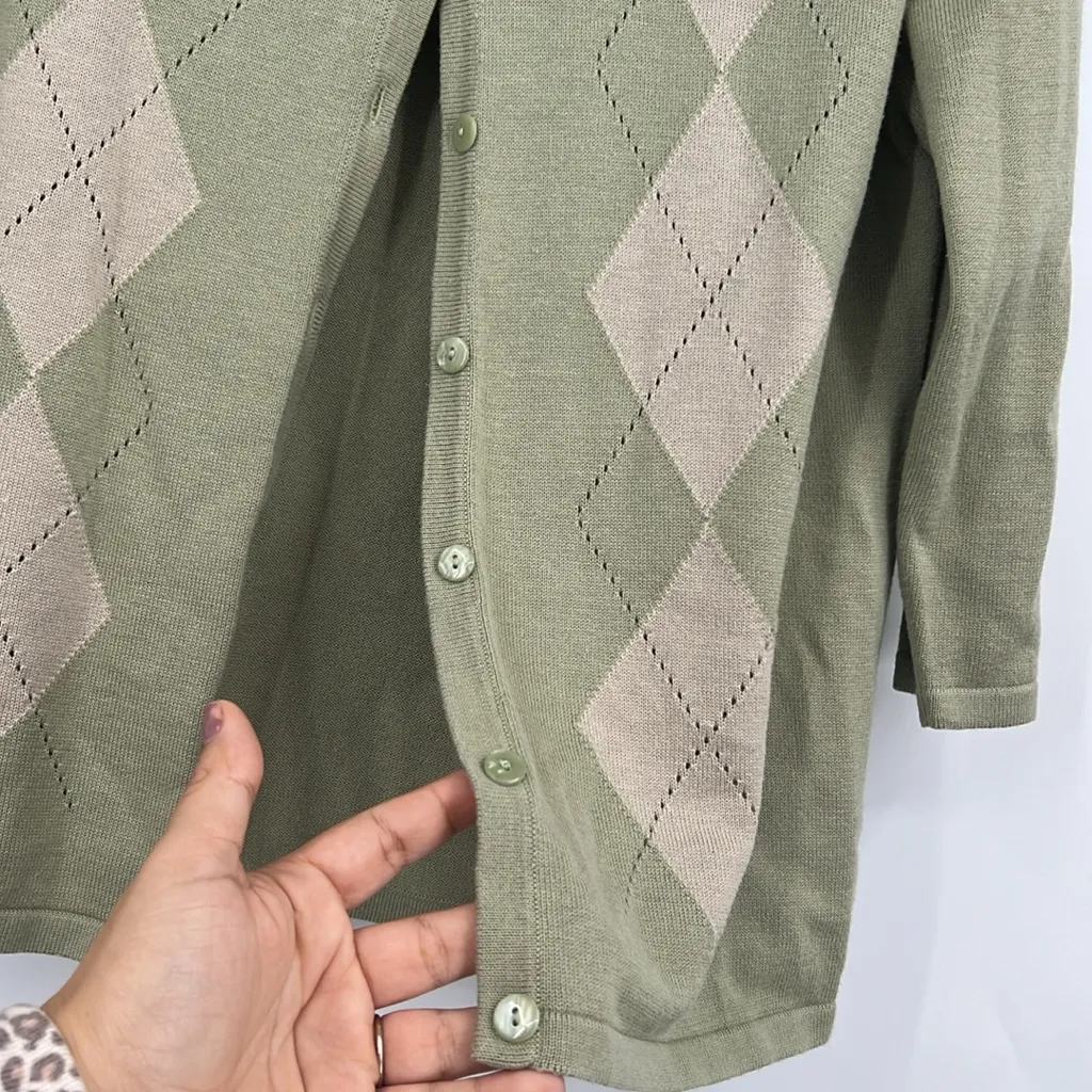 Vintage Womens Y2K Argyle Preppy Knit button Cardigan - Image 3