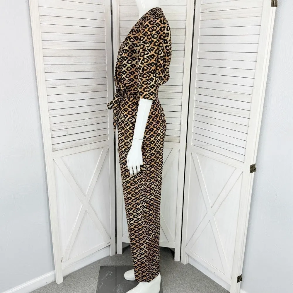 Scotch & Soda Jumpsuit Leopard Animal Print Puff Sleeve Utility Tan Black Medium - Image 3