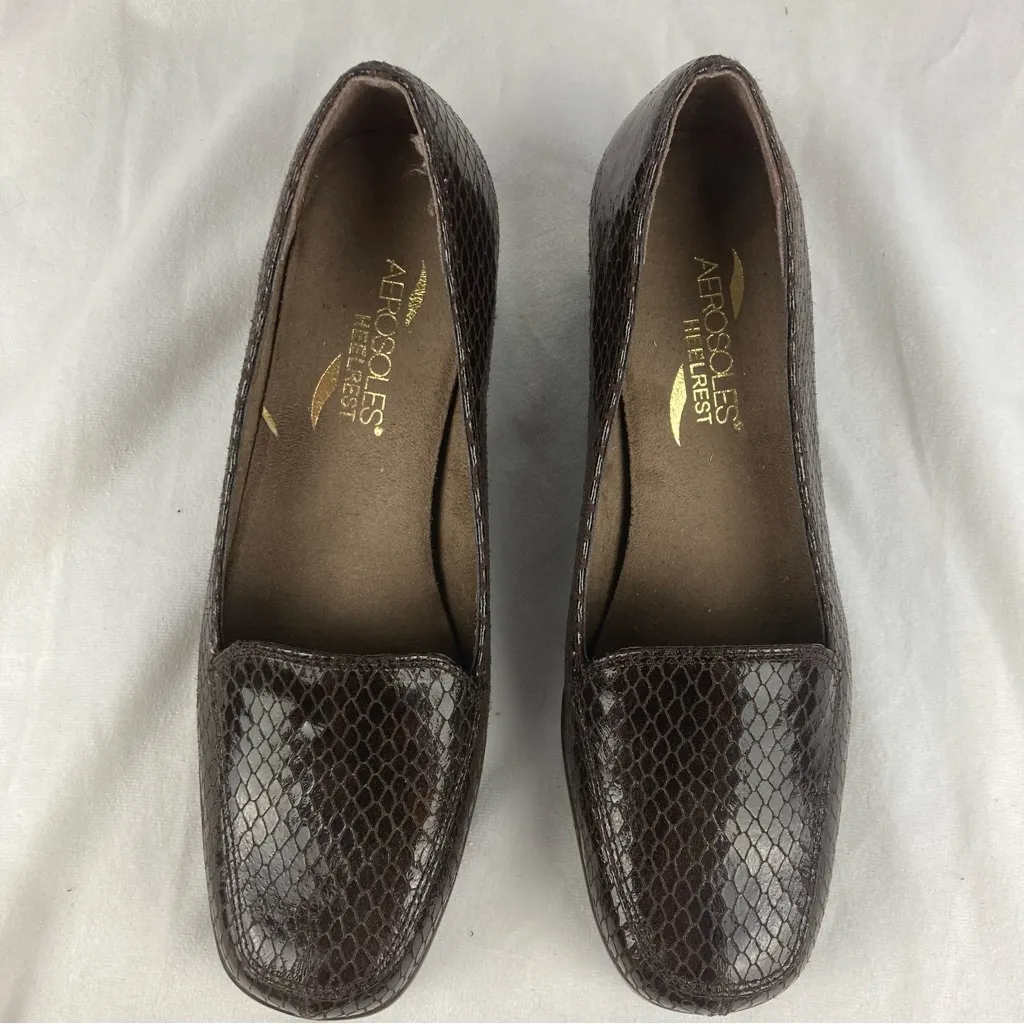 Aerosoles Womens Brown Crocodile Textured "Final Exam" Wedge Loafers Sz 7.5 - Image 5